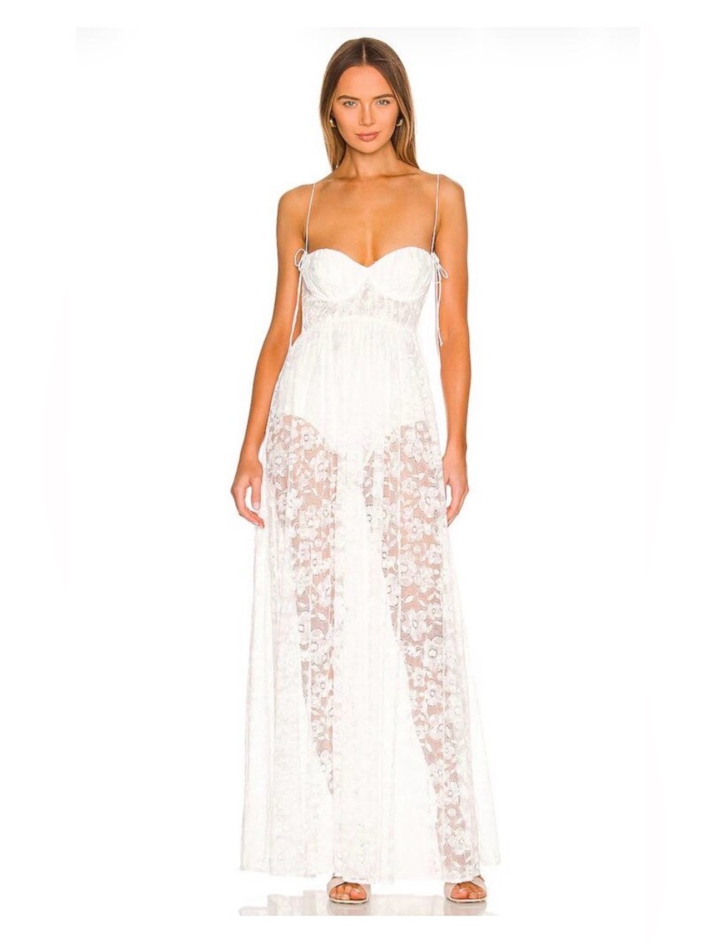 For Love & Lemons Lorena Lace Maxi Dress in White NWT Size Small